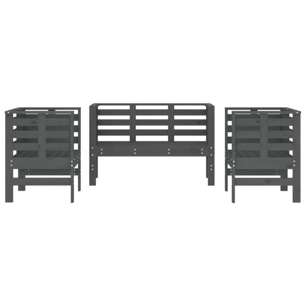 3 pcs conjunto lounge de jardim madeira de pinho maciça cinza M 4