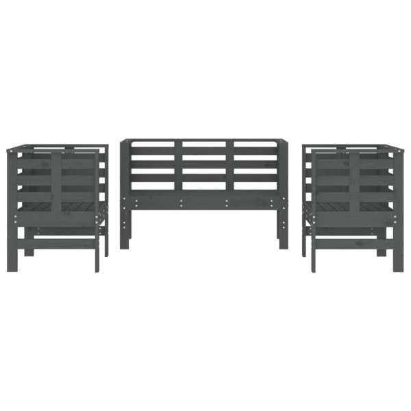 3 pcs conjunto lounge de jardim madeira de pinho maciça cinza M 5