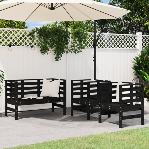 Juego de muebles de jardín 3 pzas madera maciza de pino negro D
