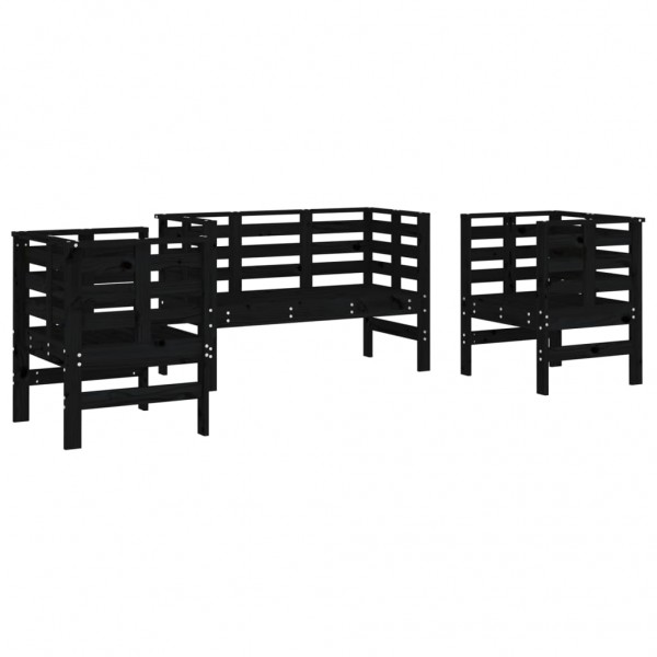 3 pcs conjunto lounge de jardim madeira de pinho maciça preto M 2
