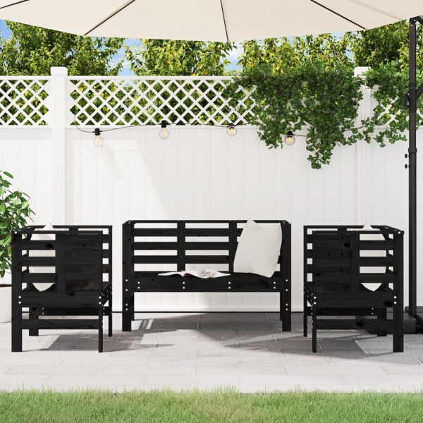 Juego de muebles de jardín 3 pzas madera maciza de pino negro M 3