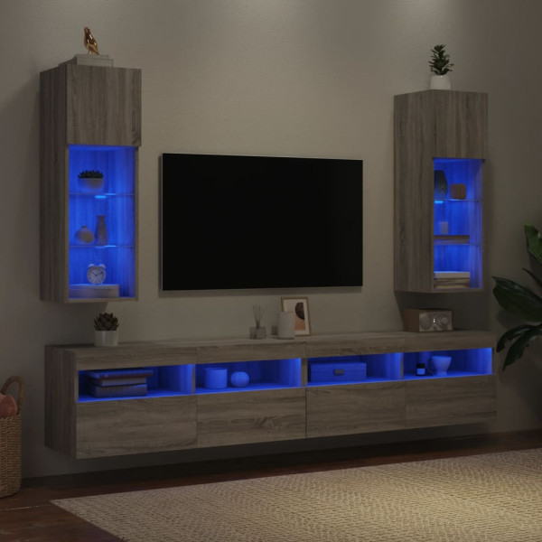 Móveis de televisão com luzes LED 2 uds cinza Sonoma 30.5x30x90 cm M 4
