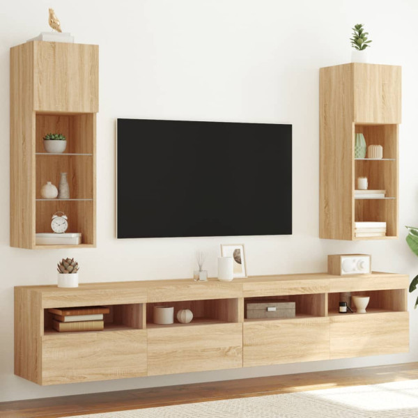 Muebles de TV con luces LED 2 uds roble Sonoma 30.5x30x90 cm D