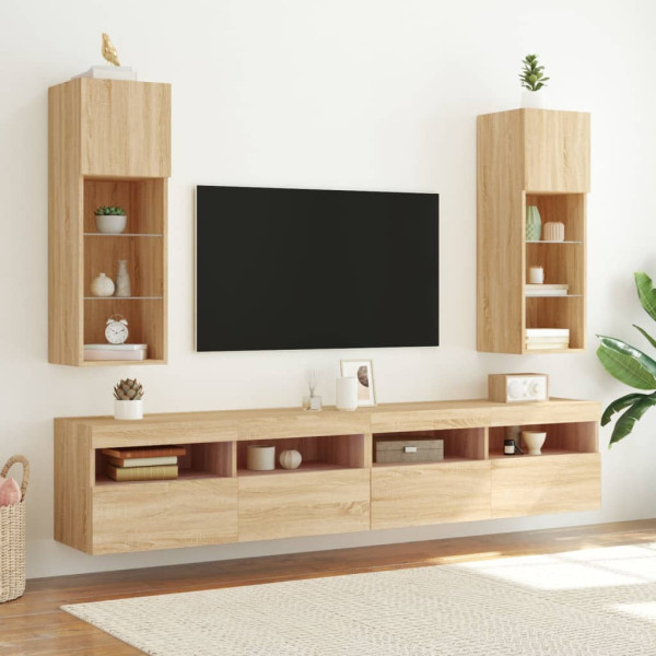 Muebles de TV con luces LED 2 uds roble Sonoma 30.5x30x90 cm M 3