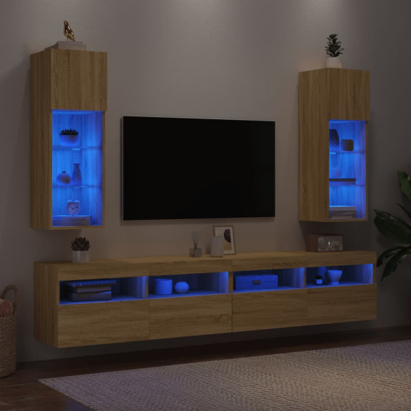 Muebles de TV con luces LED 2 uds roble Sonoma 30.5x30x90 cm M 4