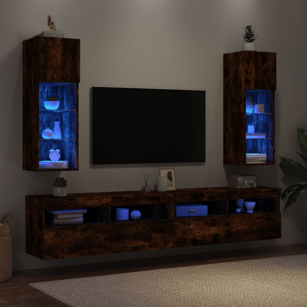 Muebles de TV con luces LED 2 uds roble ahumado 30.5x30x90 cm M 4