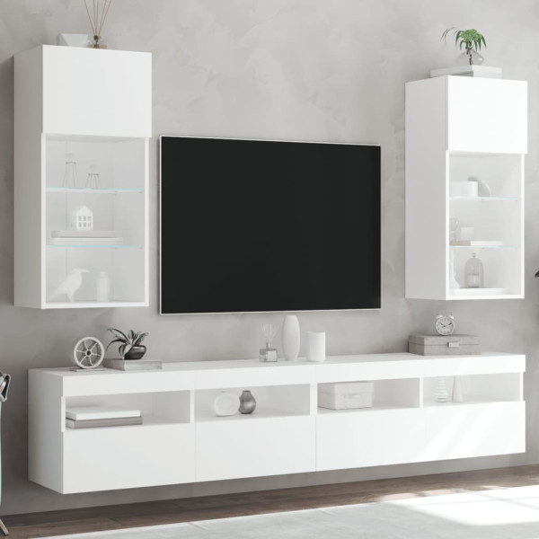 Muebles para TV con luces LED 2 uds blanco 40.5x30x90 cm D