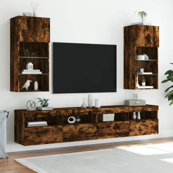 Muebles de TV con luces LED 2 uds roble ahumado 40.5x30x90 cm M 3