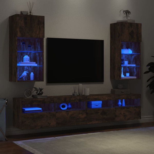 Muebles de TV con luces LED 2 uds roble ahumado 40.5x30x90 cm M 4