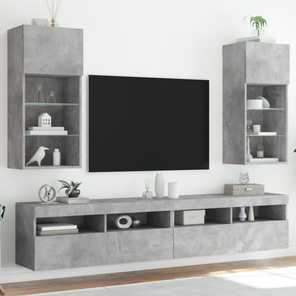 Muebles de TV con luces LED 2 uds gris hormigón 40.5x30x90 cm D