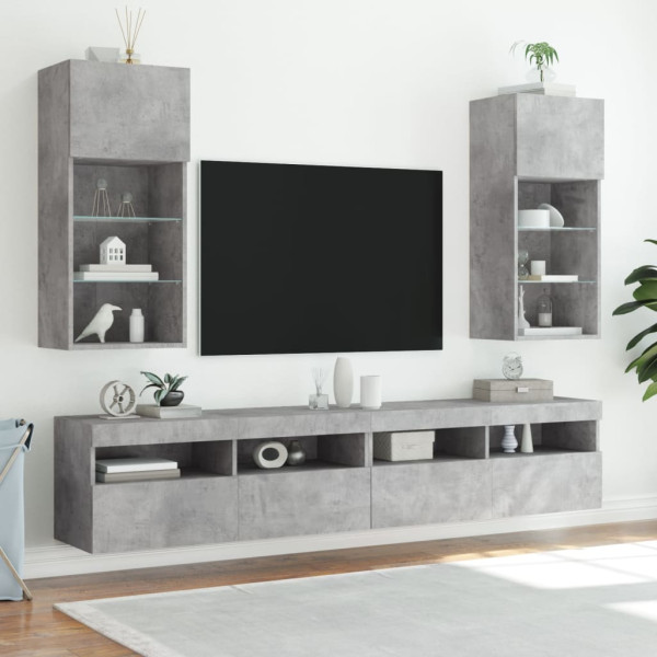 Muebles de TV con luces LED 2 uds gris hormigón 40.5x30x90 cm M 3