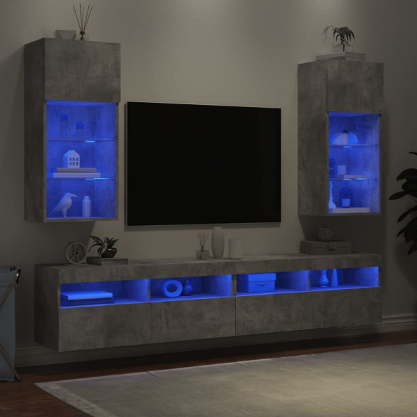 Muebles de TV con luces LED 2 uds gris hormigón 40.5x30x90 cm M 4