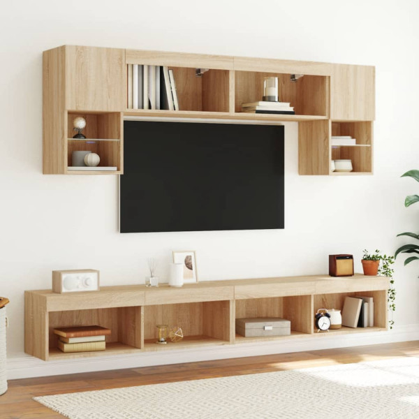 Muebles de TV con luces LED 2 uds roble Sonoma 100x30x30 cm M 3