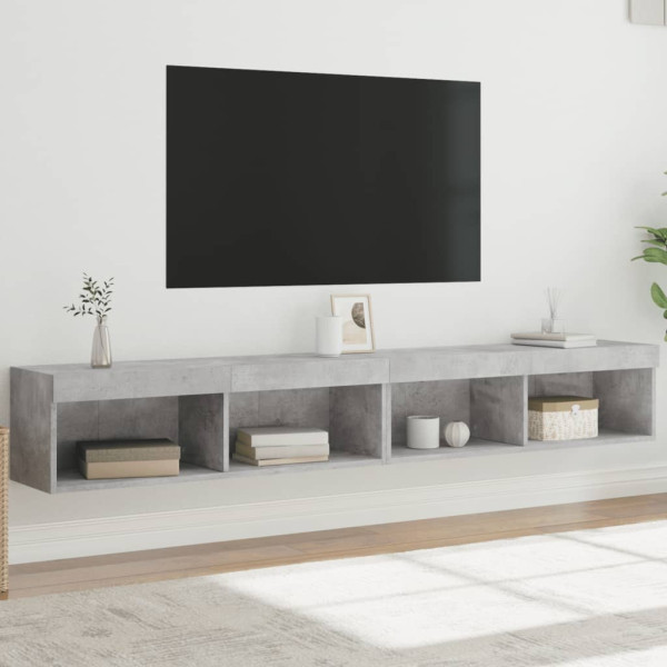 Muebles de TV con luces LED 2 uds gris hormigón 100x30x30 cm D