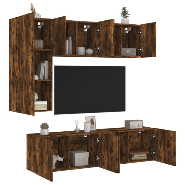 Muebles de TV de pared 5 pzas madera ingeniería roble ahumado D