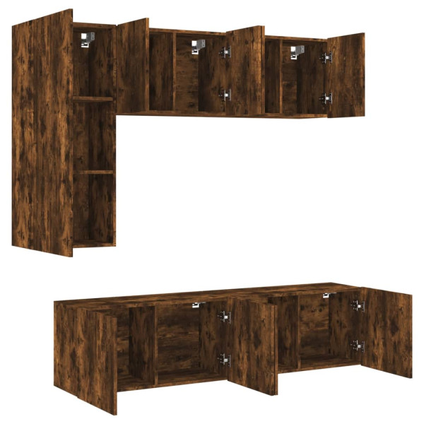 Muebles de TV de pared 5 pzas madera ingeniería roble ahumado M 4