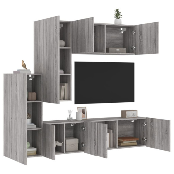 Muebles de TV de pared 5 pzas madera de ingeniería gris Sonoma D