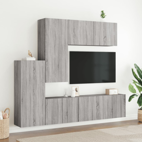 Muebles de TV de pared 5 pzas madera de ingeniería gris Sonoma M 3