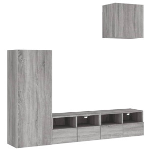 Muebles de TV de pared 4 pzas madera de ingeniería gris Sonoma H