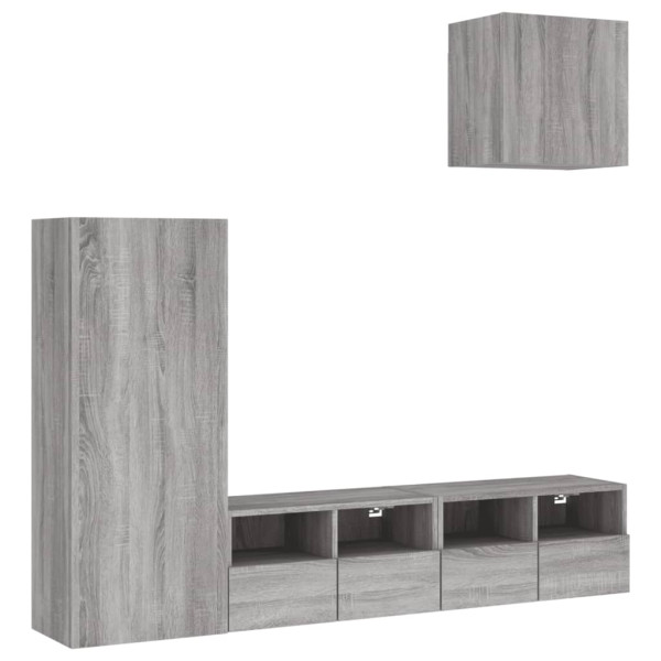Muebles de TV de pared 4 pzas madera de ingeniería gris Sonoma M 2
