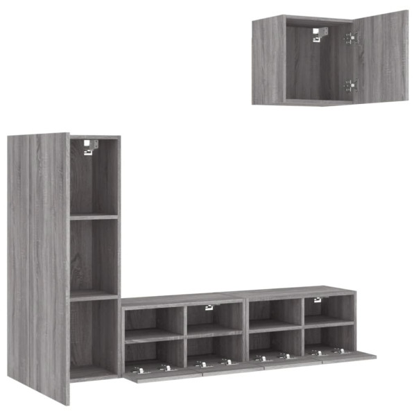 Muebles de TV de pared 4 pzas madera de ingeniería gris Sonoma M 4
