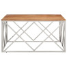 Mesa de centro acero inoxidable plateado y madera maciza acacia 3