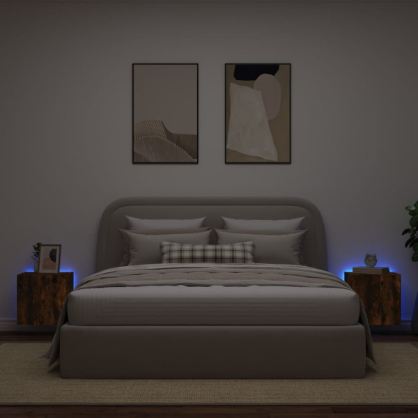 Muebles TV de pared luces LED 2 uds roble ahumado 40.5x35x40 cm M 3