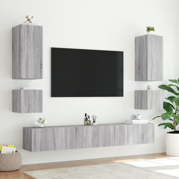 Muebles TV de pared luces LED 2 uds gris Sonoma 40.5x35x40 cm M 5