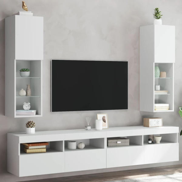 Muebles de TV con luces LED 2 uds blanco 30.5x30x102 cm M 3