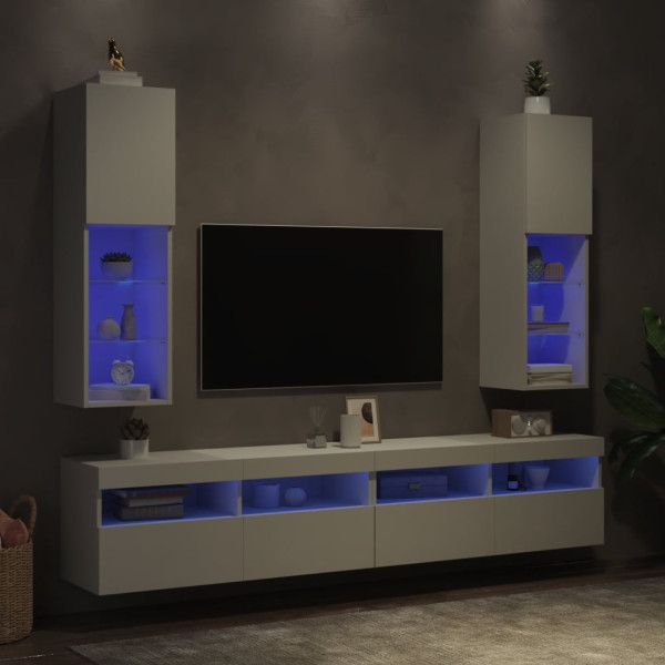 Muebles de TV con luces LED 2 uds blanco 30.5x30x102 cm M 4