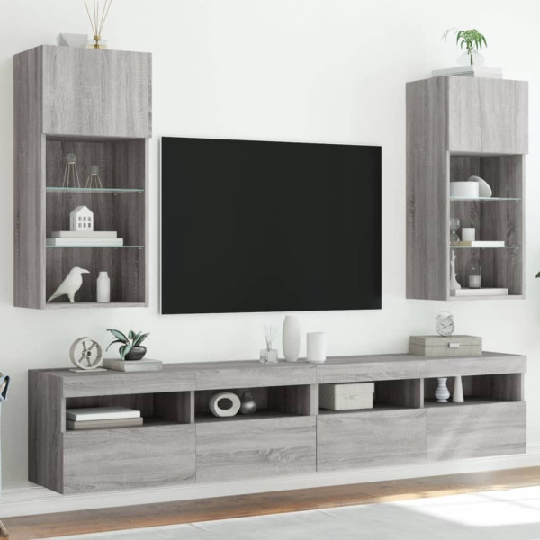 Muebles de TV con luces LED 2 uds gris Sonoma 40.5x30x90 cm D