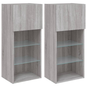 Muebles de TV con luces LED 2 uds gris Sonoma 40.5x30x90 cm H