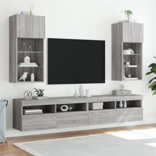 Muebles de TV con luces LED 2 uds gris Sonoma 40.5x30x90 cm M 3