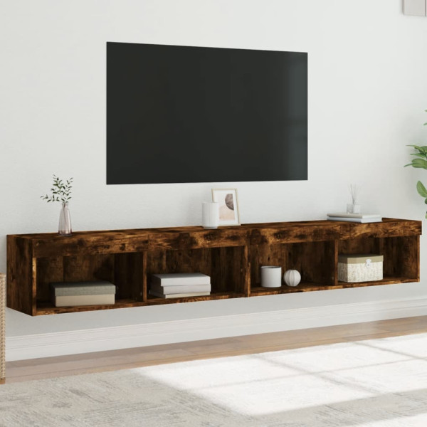Muebles de TV con luces LED 2 uds roble ahumado 100x30x30 cm D