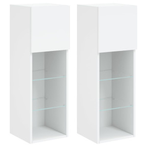 Muebles de TV con luces LED 2 uds blanco 30.5x30x90 cm H