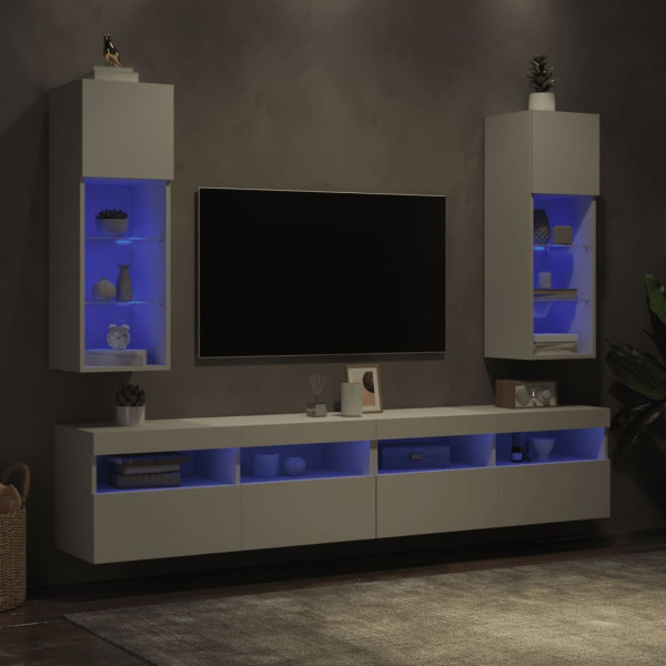 Muebles de TV con luces LED 2 uds blanco 30.5x30x90 cm M 4