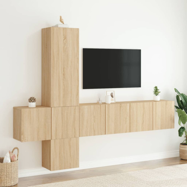 Muebles de TV de pared 5 pzas madera de ingeniería roble Sonoma M 3