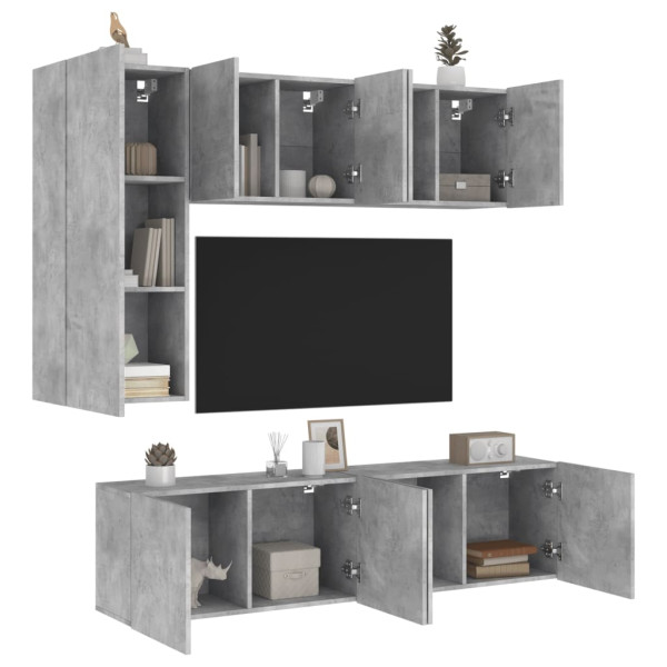 Muebles de TV de pared 5 pzas madera ingeniería gris hormigón D