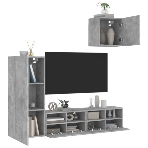 Muebles de TV de pared 4 pzas madera ingeniería gris hormigón D