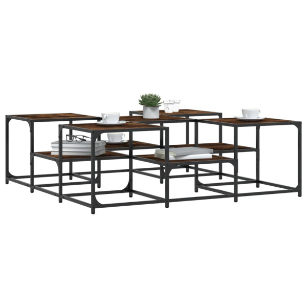 Mesa de centro madera de ingeniería roble ahumado 121x121x40 cm M 4