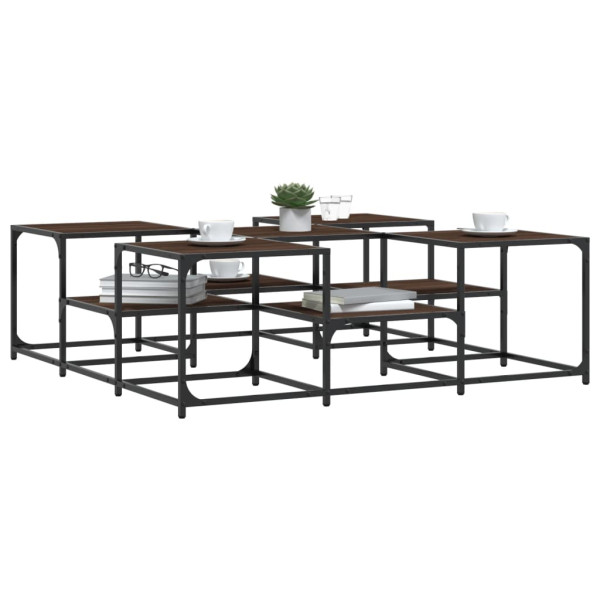 Mesa de centro madera de ingeniería roble marrón 121x121x40 cm M 4