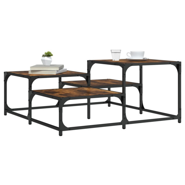 Mesa de centro madera ingeniería roble ahumado 87.5x87.5x40 cm D