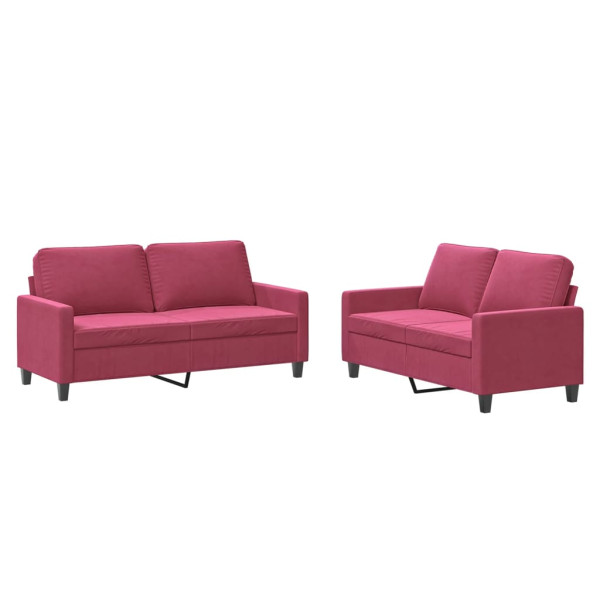 2 pcs conjunto de sofás com almofadões veludo vermelho tinto M 2