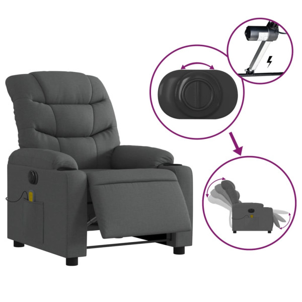 Sillón reclinable de masaje eléctrico tela gris oscuro M 5