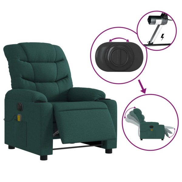 Sillón reclinable de masaje eléctrico tela verde oscuro M 5