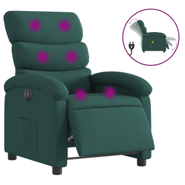 Sillón reclinable de masaje eléctrico tela verde oscuro M 2