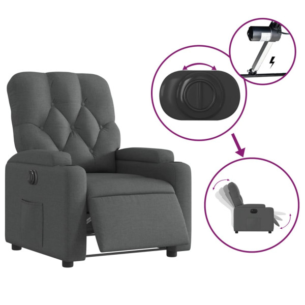 Sillón reclinable eléctrico de tela gris oscuro M 5