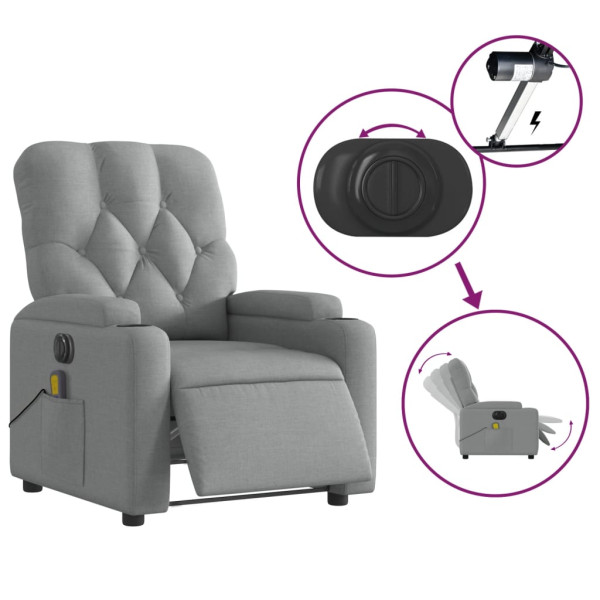 Sillón reclinable de masaje eléctrico tela gris claro M 5