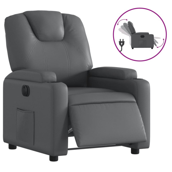 Sillón reclinable eléctrico de cuero sintético gris M 2