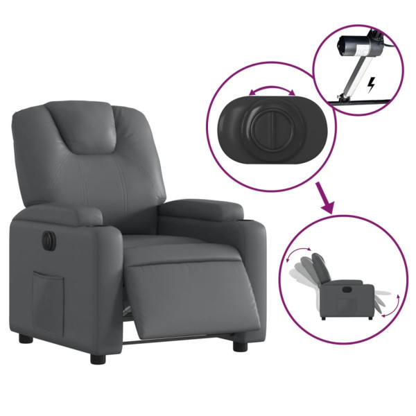 Sillón reclinable eléctrico de cuero sintético gris M 5